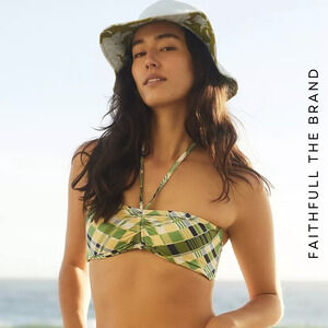 Faithfull the Brand NWT Billie Check Plaid Print Halter Twiggy Bikini Top, XS